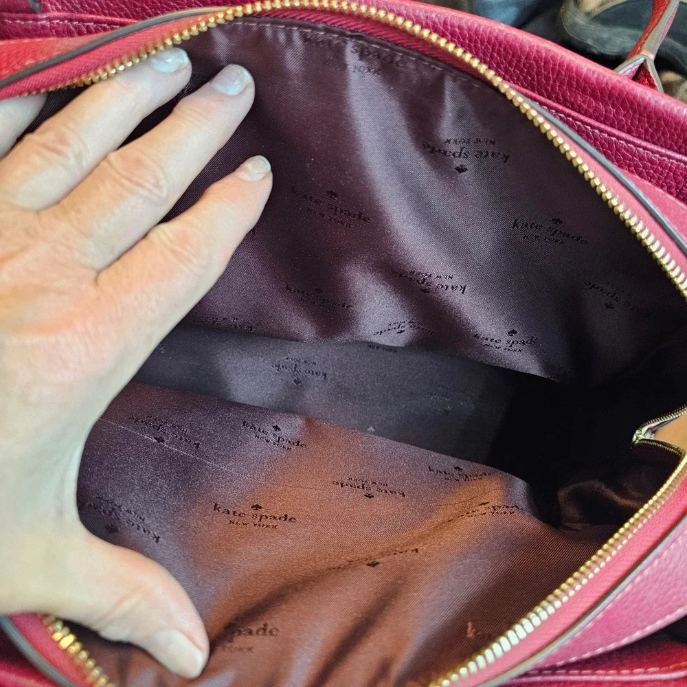 Kate Spade New York Satchel Burgundy Pebbled Leather Triple Compartment Handbag